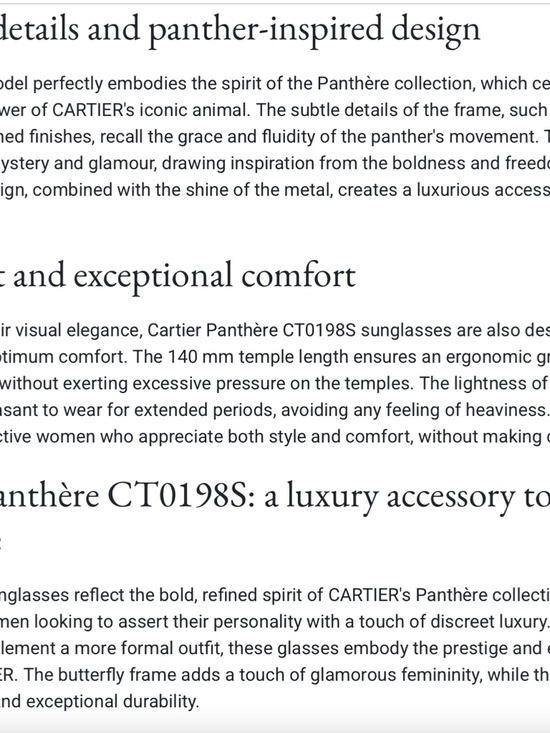 NEW - Authentic Panthere De Cartier Cat Eye Sunglasses CT0198S Gold main image 6